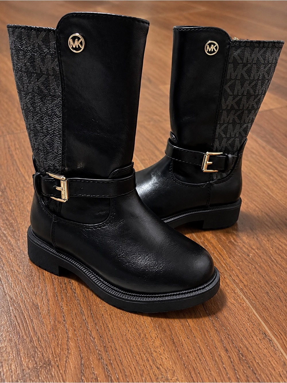 NEW 5T Michael Kors Black Logo-Panel Toddler Girl’s Leather boots